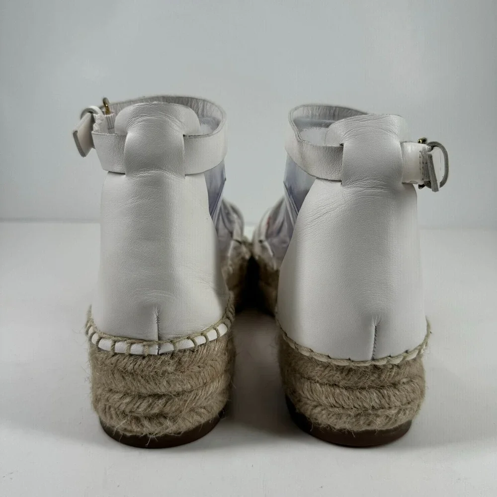 J. Crew Women's 8 White Leather Ankle Strap Gladiator Espadrille Flatform Sandal